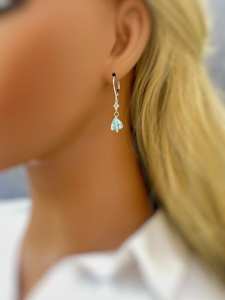 Topaze bleu ciel pierres précieuses 925 argent Sterling massif or Quartz étincelant Dangly or Rose bijoux faits à la main novembre pierre de naissance - Product Image 4