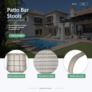 Ensemble de 2 tabourets de bar en osier avec repose-pieds et accoudoir Mobilier de patio intérieur/extérieur pour piscine de jardin Tabourets de bar durables pour patio - Product Image 2