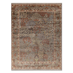 AKPS-13005 Alfombras de Seda Anudadas a Mano, Grises y Negras con Patrones Florales Abstractos para el Hogar, Sala de Estar, Pasillo, Dormitorio, Alfombras de Seda Hechas a Mano - Product Image 1