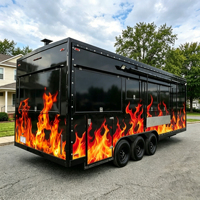 Remorque alimentaire personnalisée avec graphisme flamme, équipement de cuisine complet pour BBQ et bar mobile, conforme CE DOT