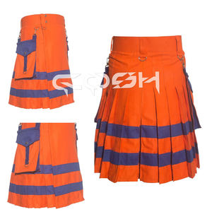 Kilt naranja de tamaño personalizado de alta visibilidad para hombres, Kilt utilitario escocés de algodón hecho a mano, diseño tradicional elegante de bombero - Product Image 2