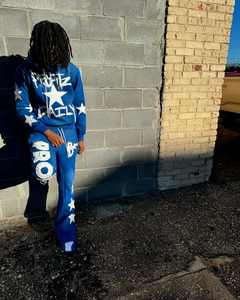 Survêtement Slim Fit de style de rue 100% coton surdimensionné en détresse Vintage soleil délavé survêtement largeur jambes pantalon et ensemble à capuche - Product Image 6