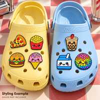 Lot de 7 breloques personnalisées Kawaii en PVC pour chaussures, thème restauration rapide (burger, frites, pizza, soda), pour sabots, vente en gros