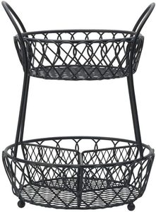 Antique-theo Kiểu 2-Tier nhà bếp Organizer xách tay dây <span class=keywords><strong>s</strong></span>ắt trái cây & bánh mì lưu trữ Basket với gỗ xử lý thường vụ lưới thiết kế - Product Image 2