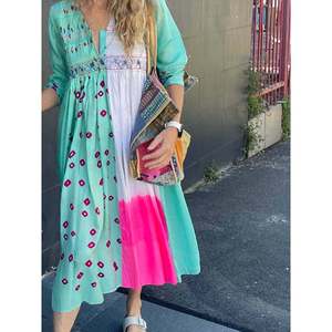 ชุดเดรสไหมแบนดานียาวระดับเข่าสำหรับผู้หญิง รุ่นโจธปุร์ 25 สไตล์โบโฮสุดหรู ไซส์ฟรี-ระบายอากาศได้ดี เหมาะสำหรับใส่พักผ่อนหรือทำงาน - Product Image 3