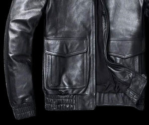 Veste en cuir classique personnalisée Flight A2 pour homme, noire, en cuir de mouton véritable, pour l'automne-hiver - Veste en cuir de vache véritable pour homme - Product Image 6