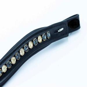 Bande de front de cheval en cuir noir souple avec chaîne ronde en métal de strass de cristaux gris or bande de front de canal vide - Product Image 2
