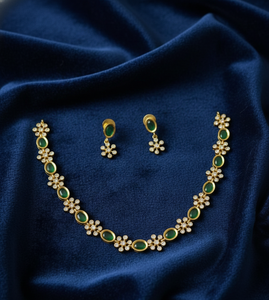 Parure de bijoux de luxe en pierres CZ pour mariée, collier et boucles d'oreilles, design floral doré, forme ovale, cadeaux pour mariages et fêtes - Product Image 1