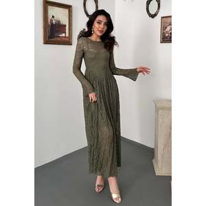 Robe en dentelle à manches longues doublée kaki - Kaki - Product Image 1