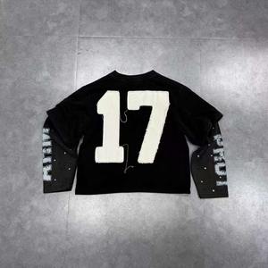 เสื้อสเวตเตอร์ผู้ชายเสื้อสเวตเชิ้ตบ็อกซี่แขนยาวสองชั้นผ้าระบายกรดออกแบบได้ตามต้องการ - Product Image 2