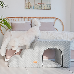 [AllmioPet] Escalier pour animaux de compagnie 3 en 1 de style grotte, 3 marches, gris AMP C3 GR, escalier intérieur pour chien, chat, chiot, chaton, pour canapé, lit, meubles - Product Image 3