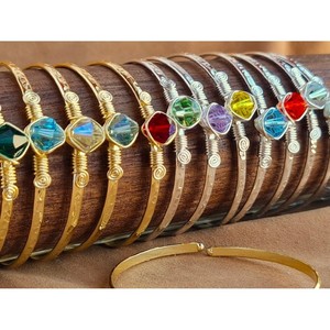Gold and <b>Silver</b> Plated Crystal Cuff Bracelets <b>Hammered</b> Textured Style Fashionable Resale Appeal - Product Image 1