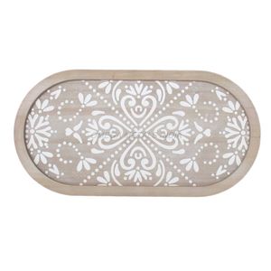 Bandeja de madera única en color mango natural con forma redonda y diseño floral vibrante ideal para servir y decorar el hogar - Product Image 1