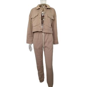 Conjunto Deportivo de Dos Piezas para Mujer, 100% Algodón, con Logotipo Personalizado, a la Moda, Invierno, Nuevo, Forro Polar, CP-WTS-05 - Product Image 3