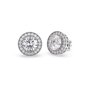 Boucles d'oreilles en diamant rond brillant à halo unique, 0,60 ct, diamant de laboratoire en platine, pour mariages, fiançailles et soirées. - Product Image 3