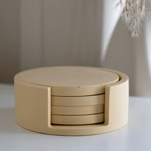 Juego de 4 Posavasos de Jesmonita con Soporte, Juego de Posavasos Hechos a Mano en Color Neutro, Accesorios para Mesa de Centro y Hogar - Product Image 1