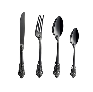 ชุดช้อนส้อมสแตนเลสเกรดอาหาร6ชิ้นช้อนเหล็กเคลือบเงาสีดำด้าน - Product Image 6