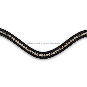 Équipement de cheval de haute qualité bande de sourcils de cheval en cuir noir de qualité supérieure avec 1 rangée décorative menthe et or strass Bling - Product Image 2