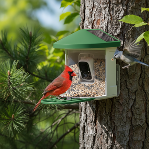 Mangeoire à oiseaux intelligente avec caméra HD 1080P, détection AI, énergie solaire et connectivité Wifi-Mangeoire à oiseaux en bois pour l'extérieur - Product Image 4