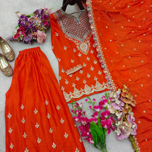 Nueva Colección de Salwar Kameez de Chinon Pesado con Lentejuelas de Diseño, Bordado a Mano, para Fiestas, Bodas, Diwali, Reversible y Sin Arrugas - Product Image 1