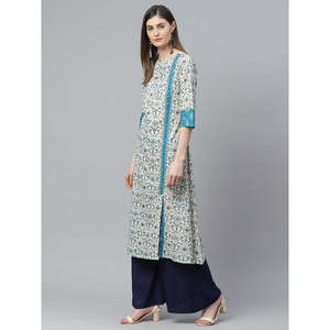เสื้อผู้หญิงผ้าฝ้ายพิมพ์ลาย Ikat A-Line kurta ในหลายสีที่สง่างาม - Product Image 2