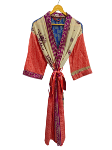 Túnica India Floral Seda Sari Kimono Vintage Sari Robe Suave Playa Fiesta Vestido Indio Hecho A Mano Seda Kimono - Product Image 3