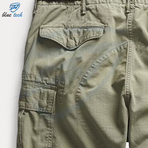 Custom Men's High Elastic Waist Breathable Woven <b>Cargo</b> <b>Shorts</b> Cotton Polyester Blend <b>Lightweight</b> Vintage Style - Product Image 5