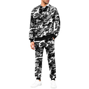 Conjunto Deportivo Personalizable para Hombre, Sudadera con Capucha de Felpa de Algodón con Estampado de Camuflaje, Pantalones Deportivos Holgados, Estilo Urbano - Product Image 1