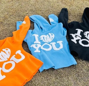 Custom Drop Shoulder Puff Print Hombres Sudaderas con capucha de gran tamaño recortada Raw Hem Street Wear 3D Puff Print Sudadera con capucha para hombres y mujeres - Product Image 3