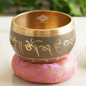 Cuenco Tibetano de Latón con Grabado de Buda, Metal Plateado y Pintado, con Logotipo de Hierro y Zinc para Oración - Product Image 2