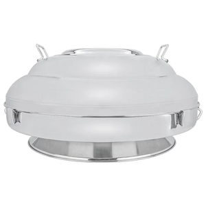 Cazuela martillada de acero inoxidable, tazón calentador de alimentos plateado con tapa y asas para servir comida elegante - Product Image 6