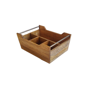 New Arrival Wooden <b>Caddy</b> for Storing Utensils 2 in 1 <b>Caddy</b> with Metal Handle for <b>Table</b> Decor Natural Finished Cutlery Holder - Product Image 3