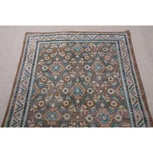 Turkish Rug, 0.3x9.5 ft Runner Rug, <b>Brown</b> Blue <b>Wool</b> Rug - Product Image 4