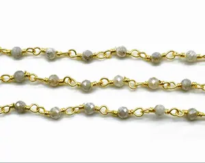 3mm Mystic Labradorite Coated 3mm Beaded Chain Brass gold Plated Chain For Party Wear Trending Jewelry for Birthday Gift