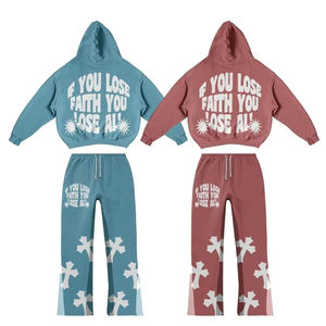 Personalizado Puff estampado logo SweatSuits hombres dos piezas pantalones acampanados chándales de secado rápido chándal para hombres al por mayor OEM personalizado - Product Image 1