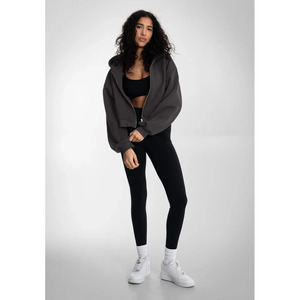 Nouveau sweat à capuche personnalisé de haute qualité 100% coton polaire tissu gris foncé couleur femmes sérigraphie sweat à capuche zippé uni pour les femmes - Product Image 5