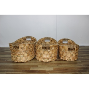 Hữu Cơ Sang Trọng Bộ Quần Bộ 3 Hình Bầu Dục Tự Nhiên Nước Hyacinth Giỏ Với Khung Kim Loại Cho Trang Trí Nội Thất Thực Phẩm Lưu Trữ Cho Phòng Sử Dụng - Product Image 4