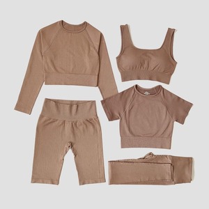 ชุดเล่นกีฬาของผู้หญิงชุดเล่นกีฬาแบบไร้ตะเข็บชุดเล่นกีฬาชุดเล่นยิมสปอร์ตบราเลกกิ้งใส่เล่นฟิตเนสเสื้อครอปท็อปแขนยาว - Product Image 2