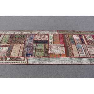 Turkish Rug, 3.1x8.3 ft <b>Runner</b> Rug, <b>Red</b> Blue Wool Rug - Product Image 3