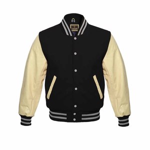 Ropa de collage para hombre con nombre y logotipo, chaqueta universitaria con letras, productos textiles personalizados, chaqueta universitaria de manga de cuero y cuerpo de lana - Product Image 4