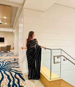 Nueva elegancia vestido tendencia estilo moderno elegante tendencia Georgette Saree con Secuencia de 5 mm encaje borde tubería Trabajo Mujer moda - Product Image 5