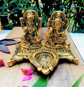 Metal Religion Figurine Modern Laxmi Ganesh Statue with diya figurine Diwali gift Puja items, office and return gift, Home decor