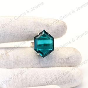 Nouveauté, argent sterling 925 massif, topaze bleue de Londres, coupe hexagonale, serti à griffes, or rose vintage, fait main, bijoux fins pour femmes - Product Image 4