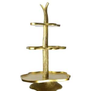 Support élégant à gâteau doré en métal à 3 niveaux pour gâteau de fête d'anniversaire de mariage, plateau de service, présentoir de collations et de pâtisserie - Product Image 1