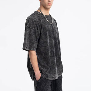 Camiseta de lavado ácido de peso pesado de alta calidad para hombres personalizable en blanco 100% algodón de gran tamaño Logo manga corta de punto - Product Image 3