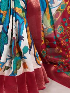 ส่าหรีผ้าไหมทัสซาร์พิมพ์ลายแบบดั้งเดิมสำหรับงานทอผ้าซาริและเสื้อผ้าแนวชนเผ่า - Product Image 3