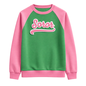 เสื้อสเวตเชิ้ตคอกลมแขนแร็กแลนสีเขียว สำหรับชมรมนักศึกษาหญิง สีชมพูและเขียว สไตล์ลำลองทันสมัย - Product Image 3