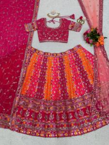 Designer Faux Georgette Lehenga Choli avec broderie de paillettes et Dupatta doux Parfait pour les mariages et les fêtes - Product Image 6