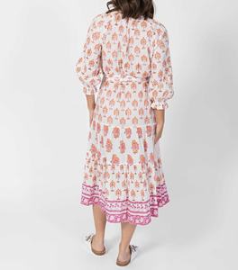 Vestidos Midi de Talla Grande para Mujer con Estampado Artesanal, Cuello Alto con Volantes, Manga Raglán con Puño Elástico - Product Image 2