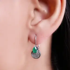 Boucles d'oreilles pendantes en argent 925 avec onyx vert, style religieux classique tendance, bijoux pour femmes, cadeau avec pierre en zircon - Product Image 4